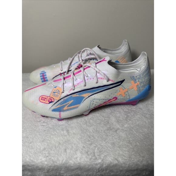 Puma Ultra Ultimate FG/AG Soccer Cleats White Pink Blue Size 9.5 108063-01 Rare main image 7